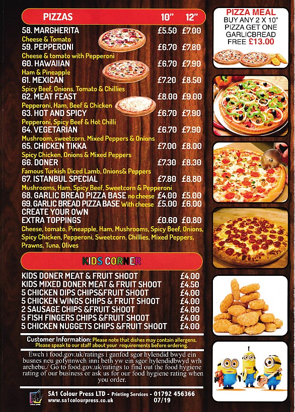 Istanbul kebab takeaway menu in Griffithstown, Pontypool